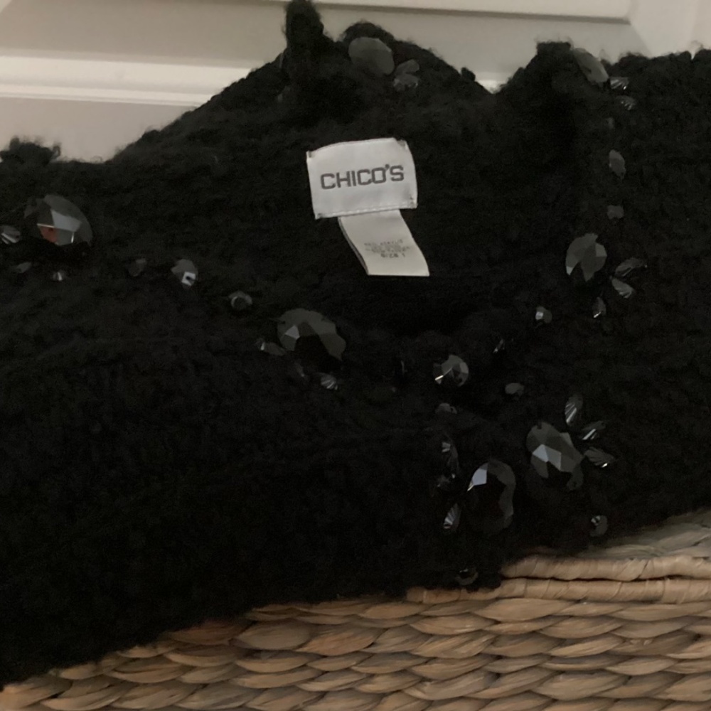 Chico’s Cardigan Sweater Size 1 Black With Embellishments Preppy! Classic! - Picture 3 of 16